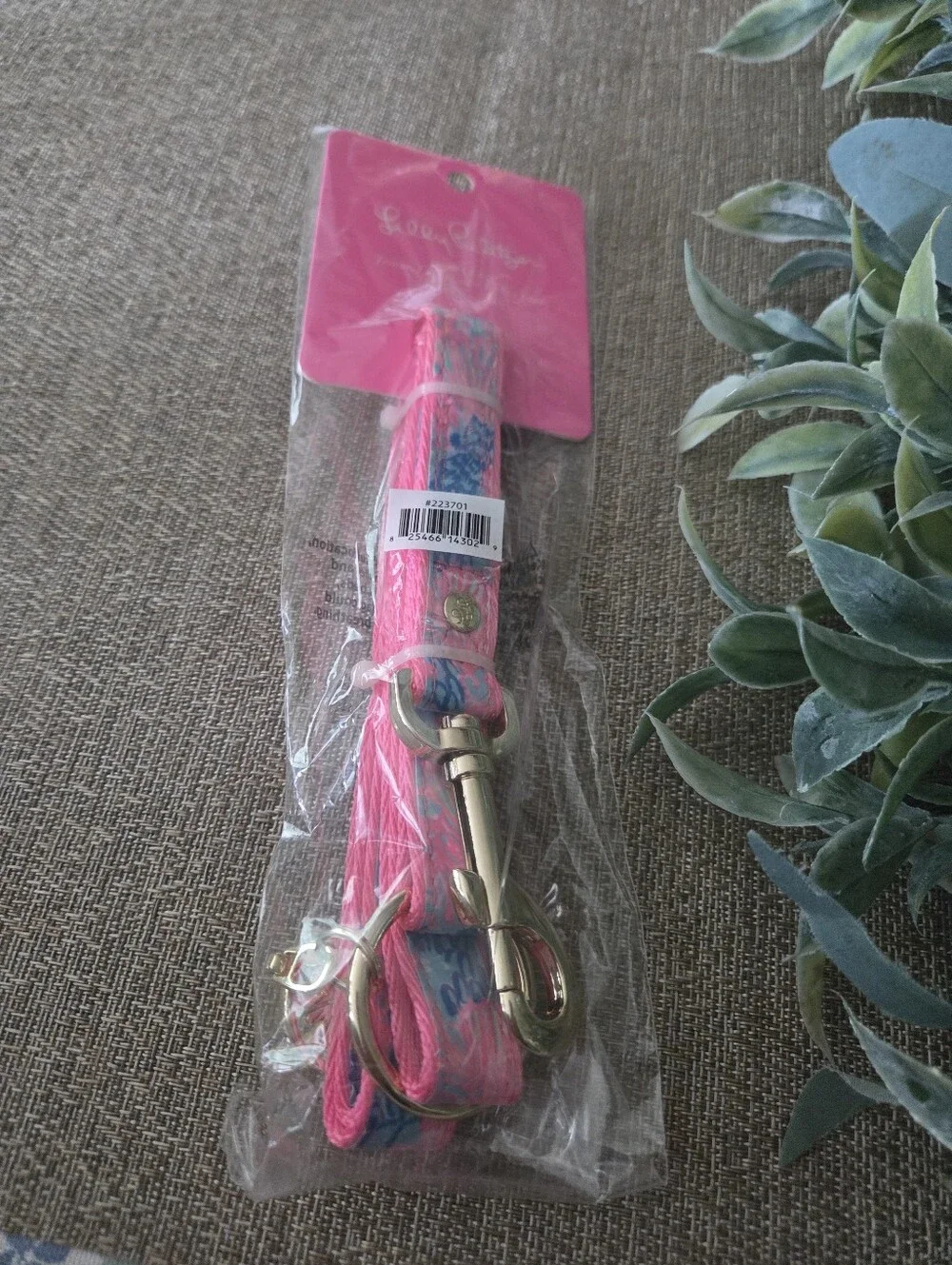 Lilly Pulitzer Pink Floral Dog Leash with Gold Hardware